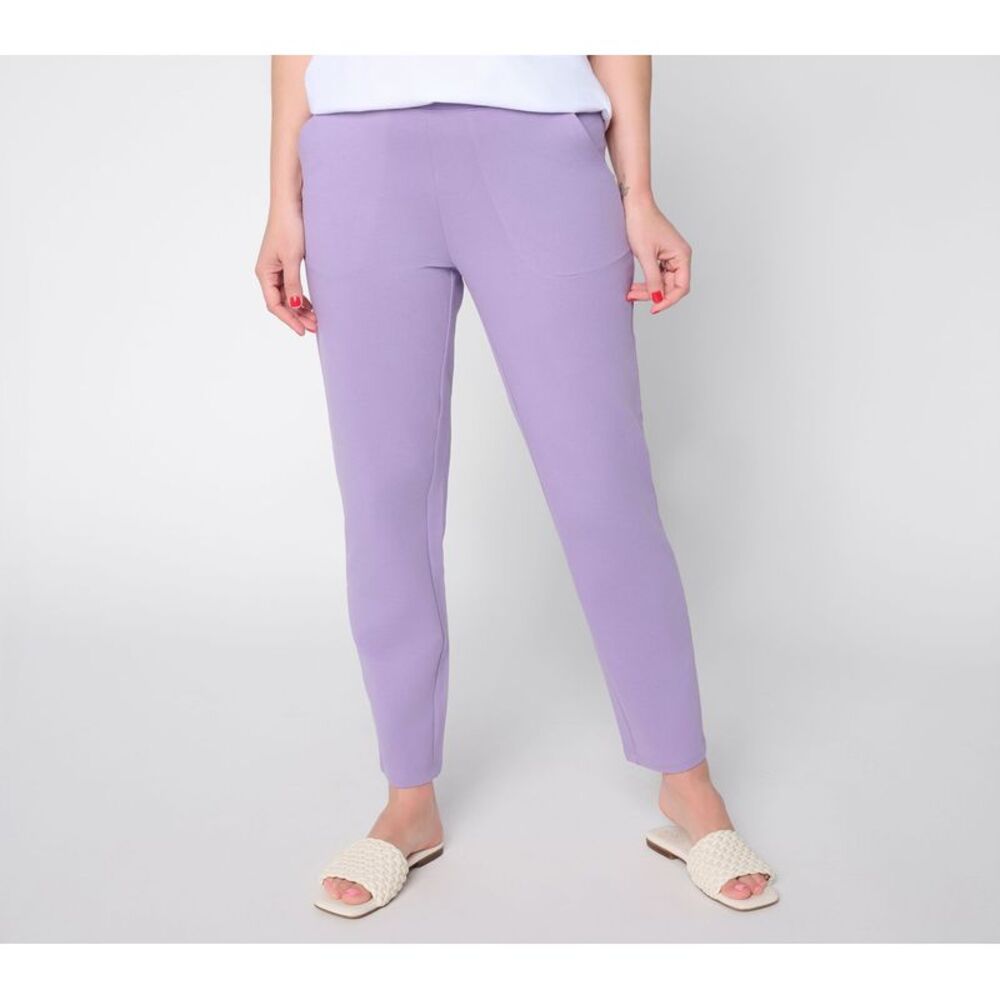 Denim & Co. Women's Pants Sz L Tall EasyWear French Terry Pant Purple A671465